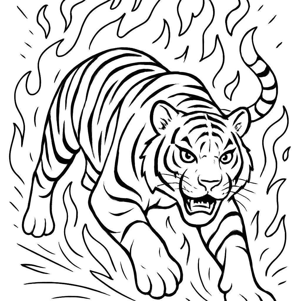 Tigre realista con fuego alrededor Tigre realista con fuego alrededor