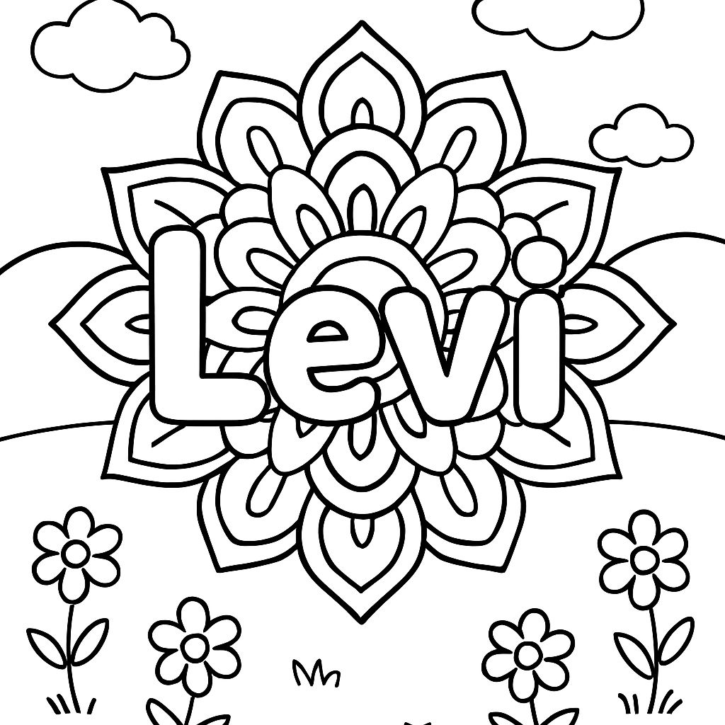 El nombre Levi con un patrón de mandala alrededor El nombre Levi con un patrón de mandala alrededor