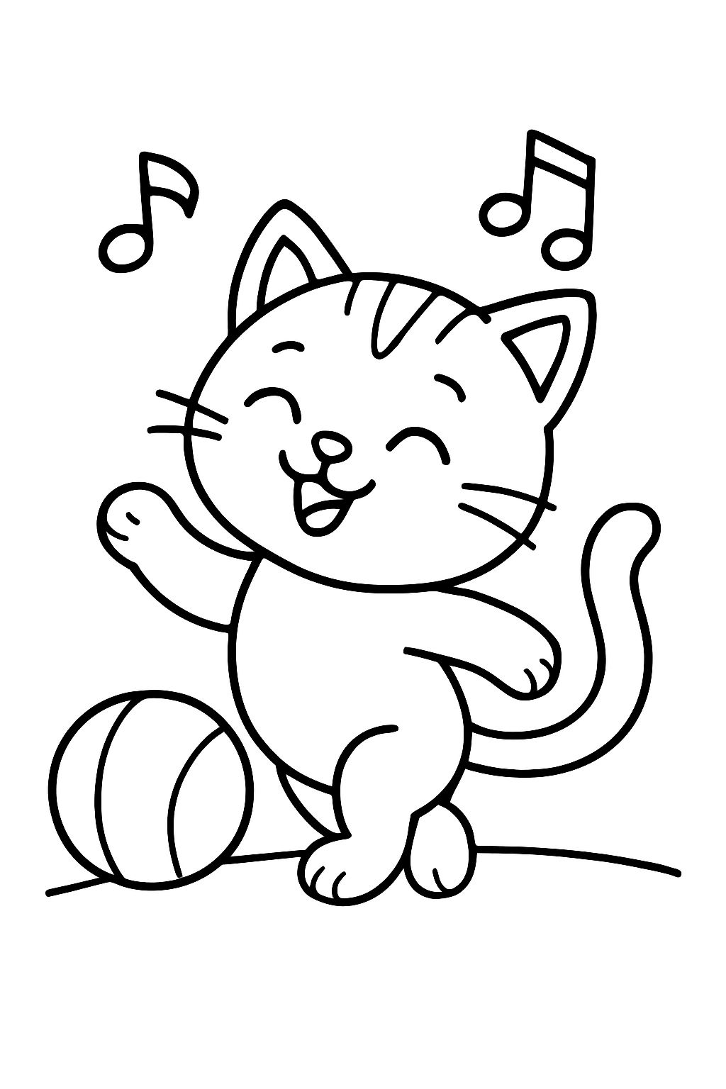A kitty playing with a ball and dancing and singing