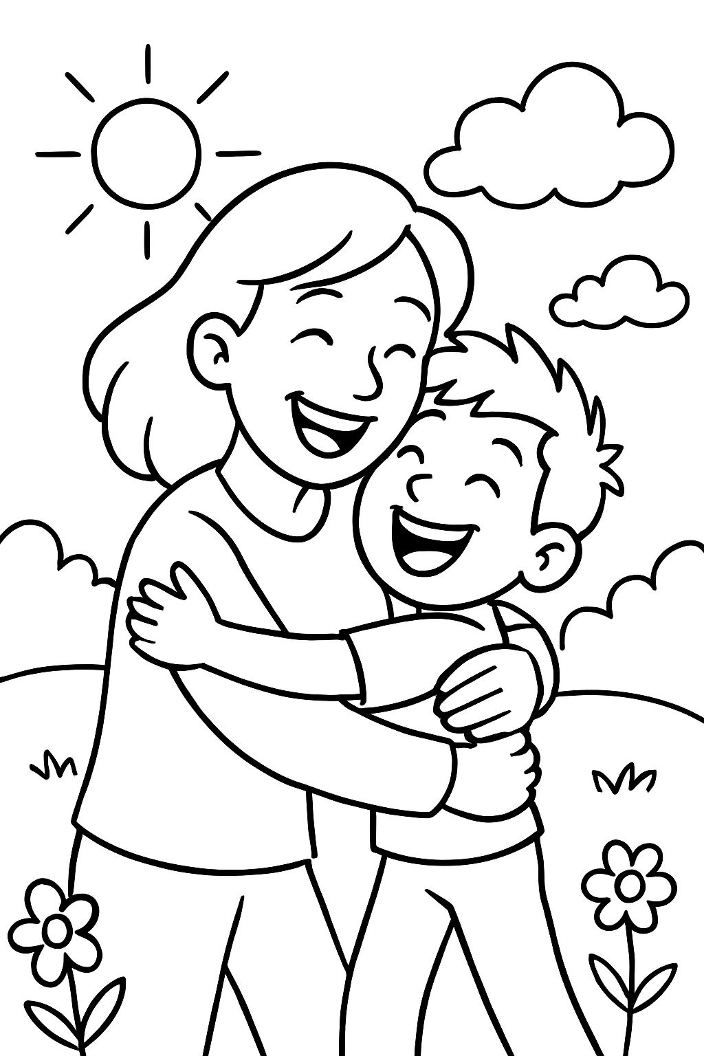 a mom hugging her child