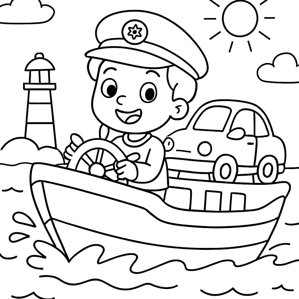 uma pessoa dirigindo um barco transportador de carros. uma pessoa dirigindo um barco transportador de carros.