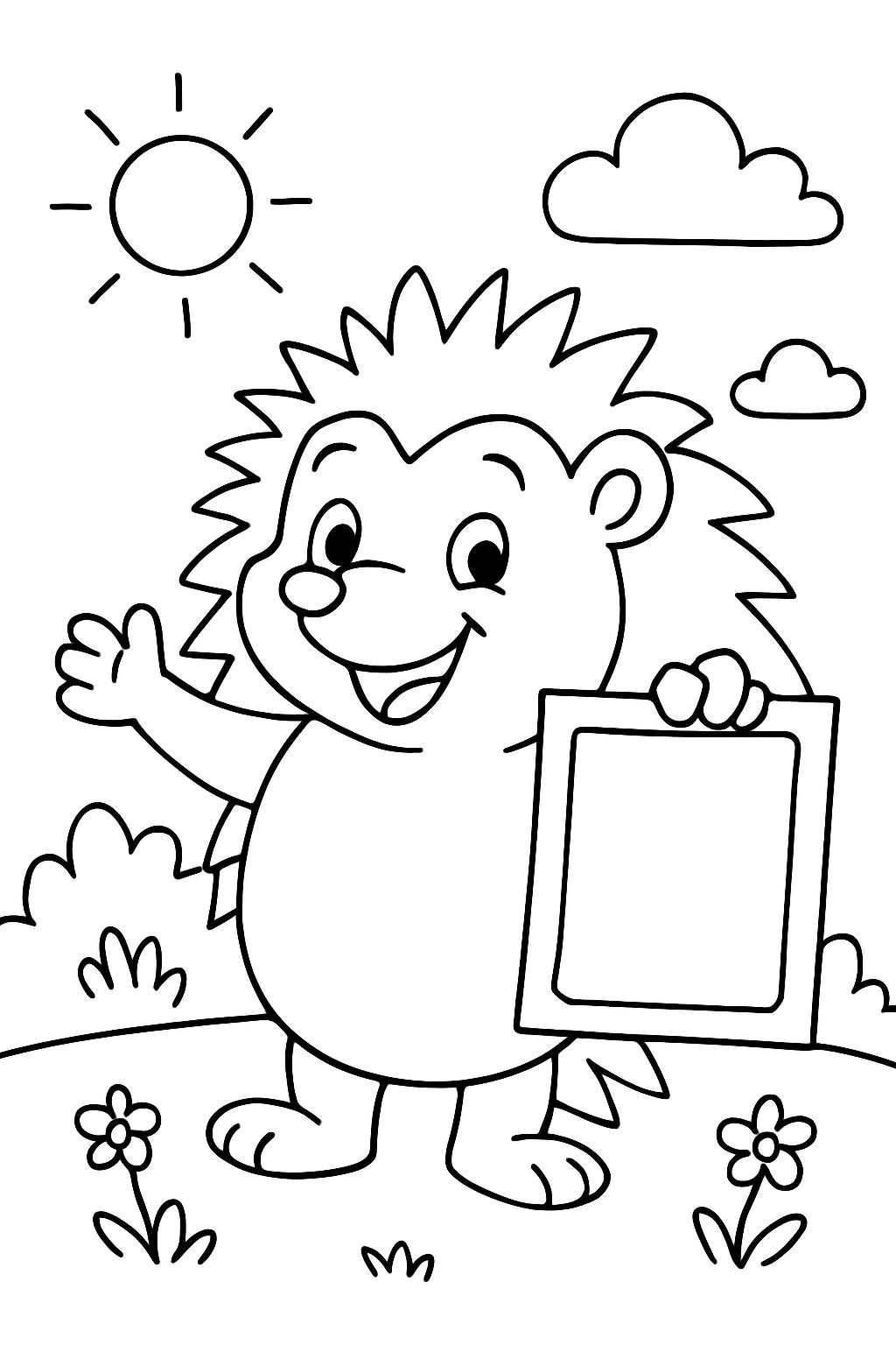 hedgehog with an empty certificate who is happy