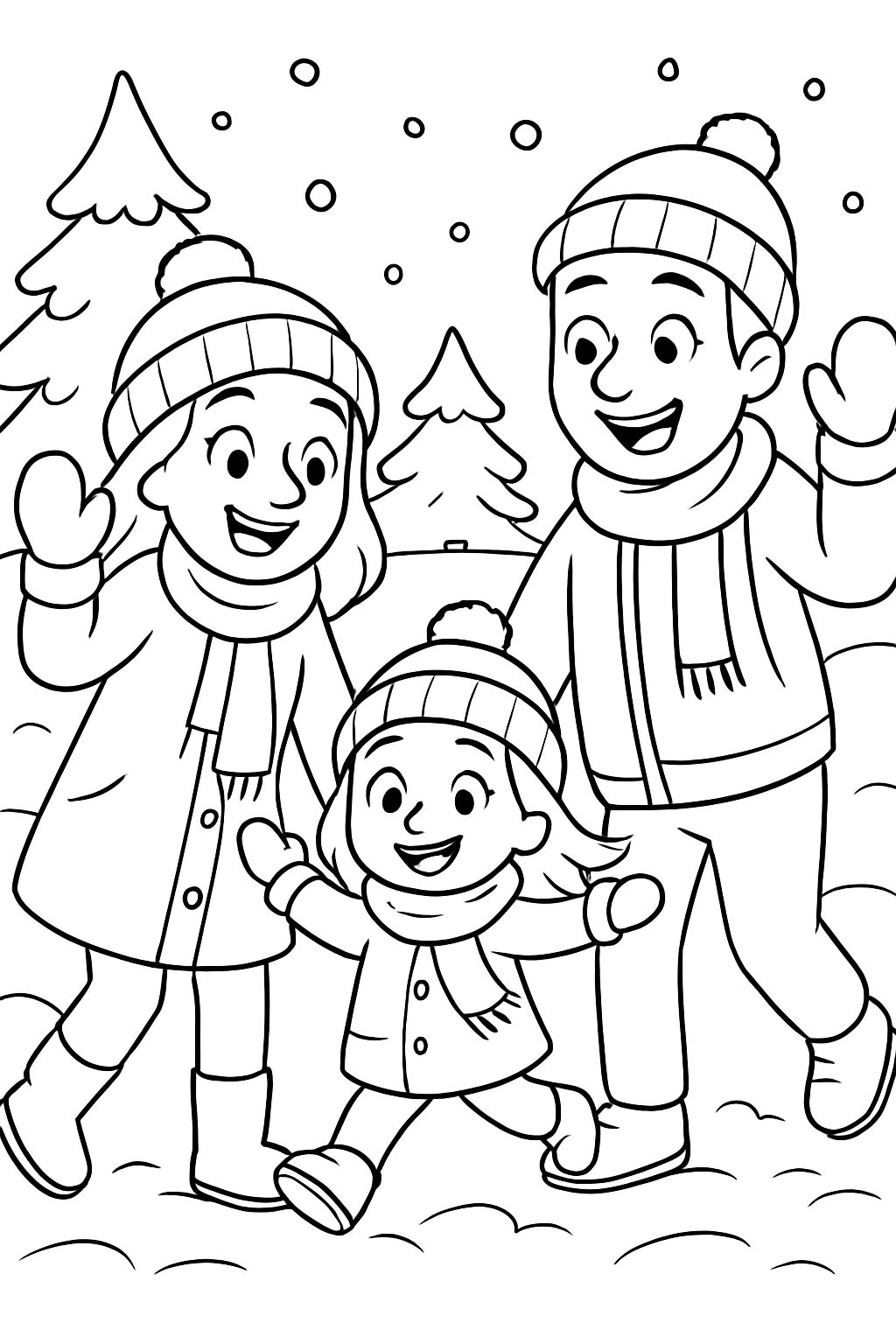 Mama und Papa mit ihrer Tochter im Winter