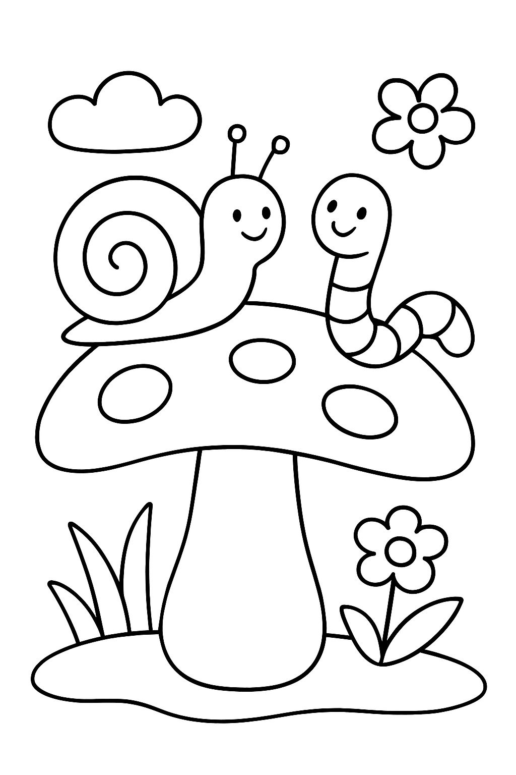 Escargot et ver sur un champignon