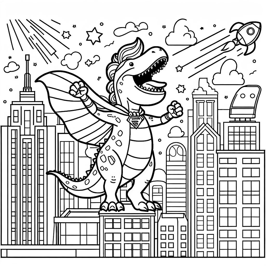 un dinosaurio al estilo de Batman que vigila una ciudad un dinosaurio al estilo de Batman que vigila una ciudad