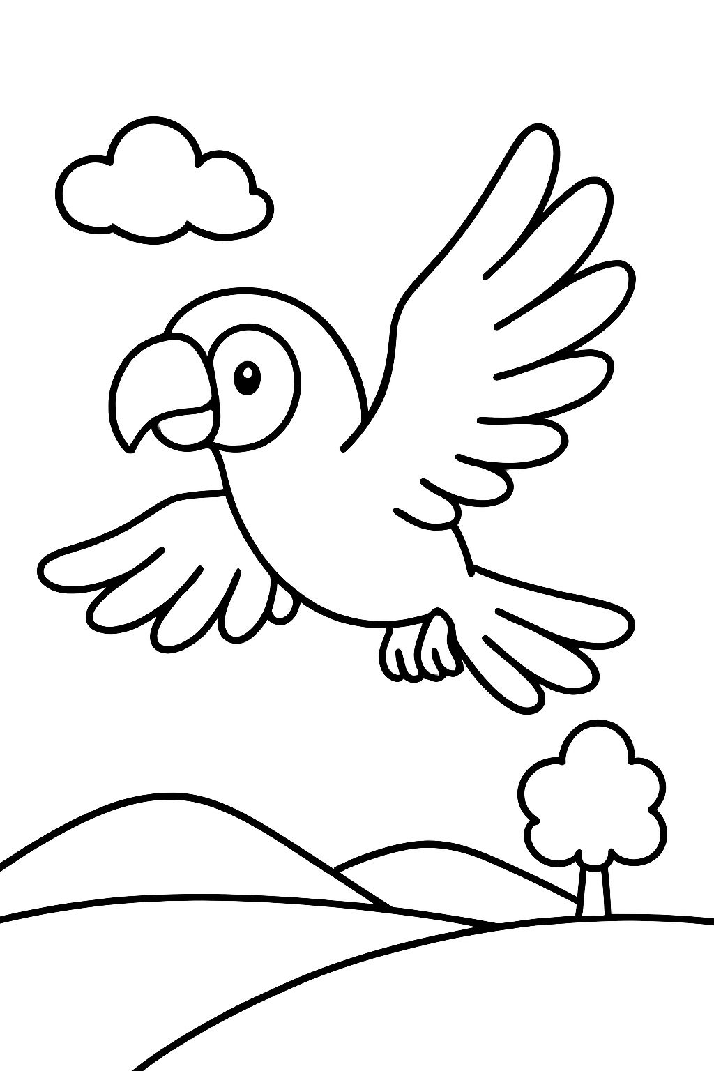 ein fliegender Papagei in einer Landschaft