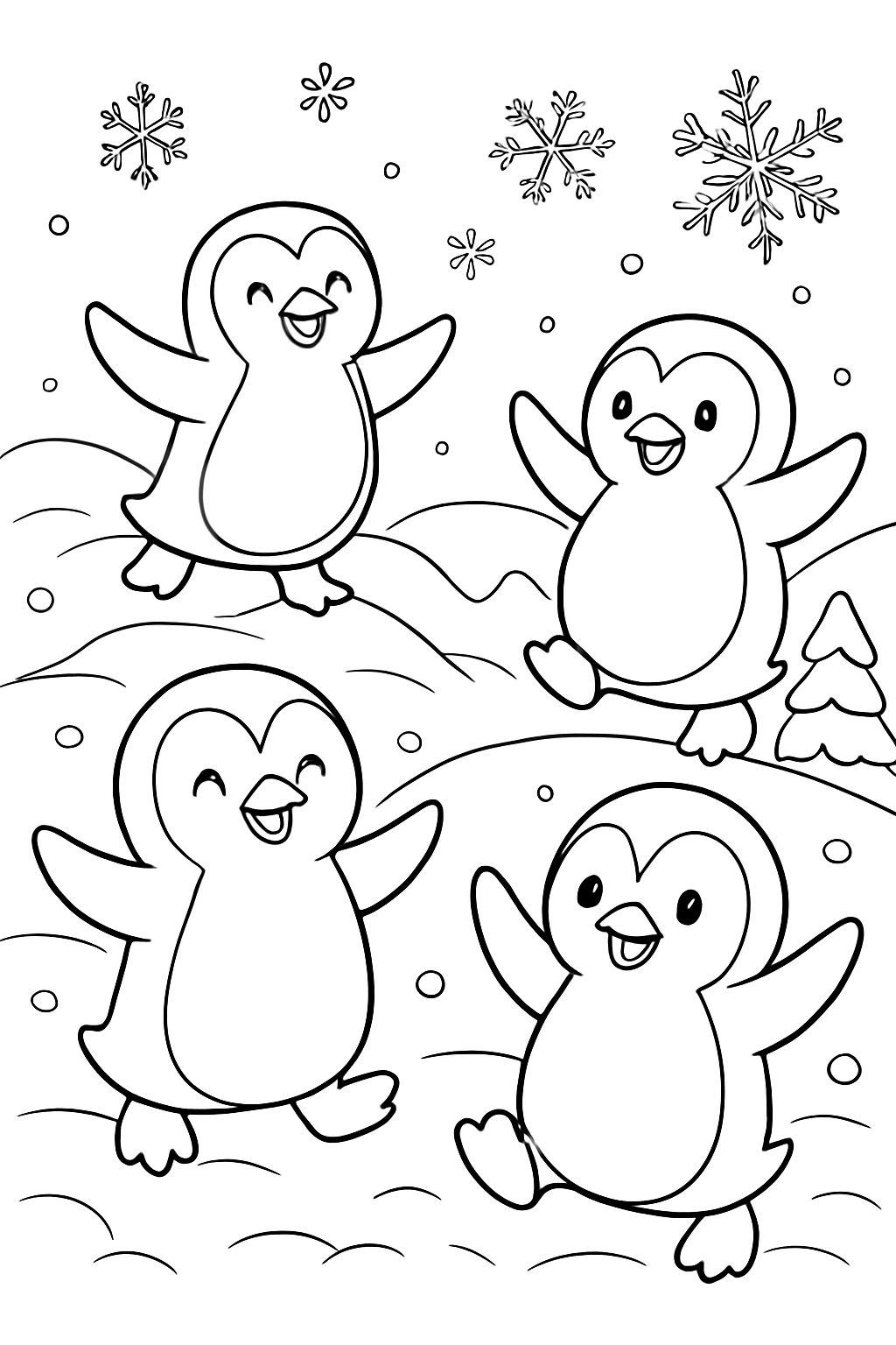 penguins happy in the snow