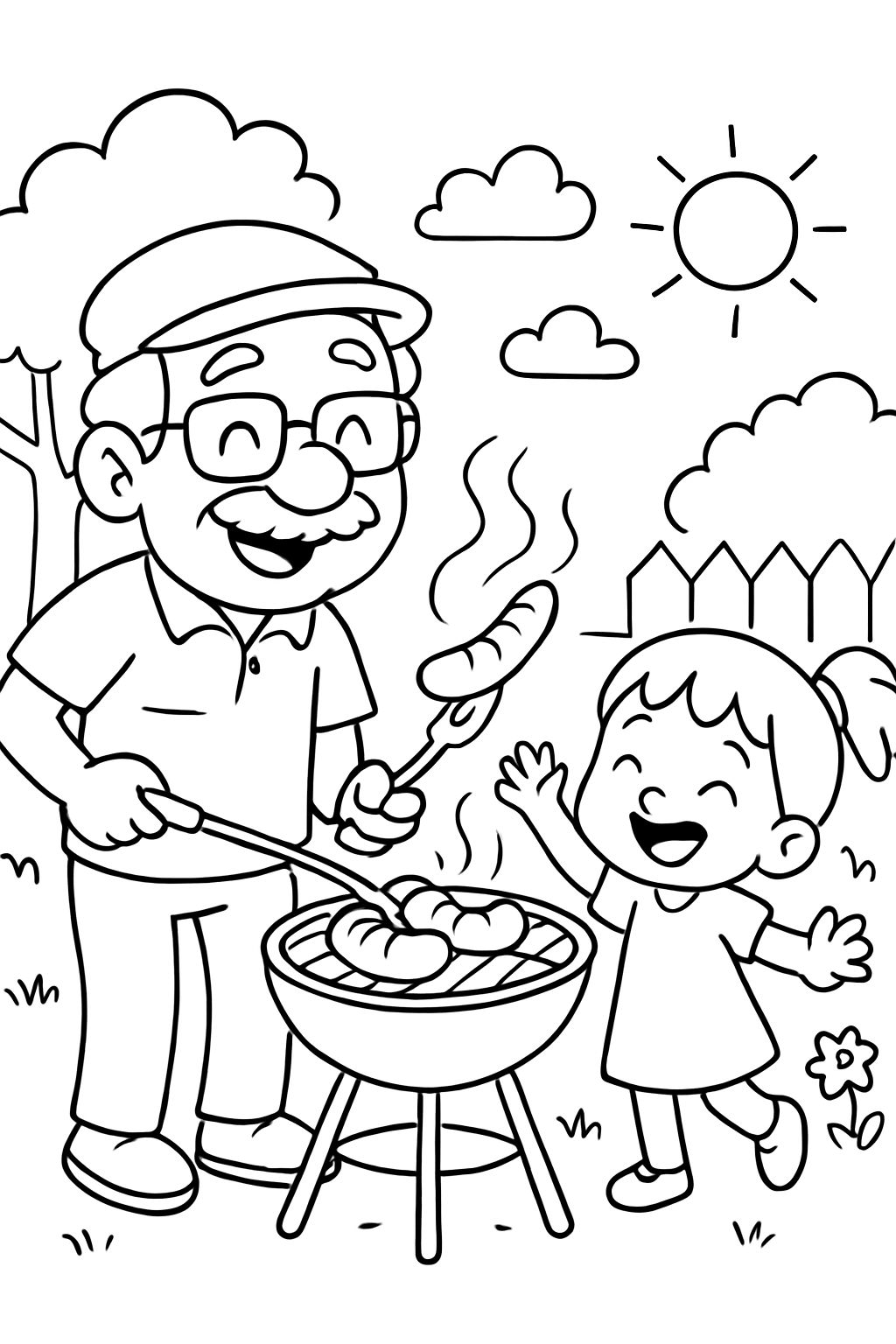 Opa und Kleinkind Mädchen grillen.