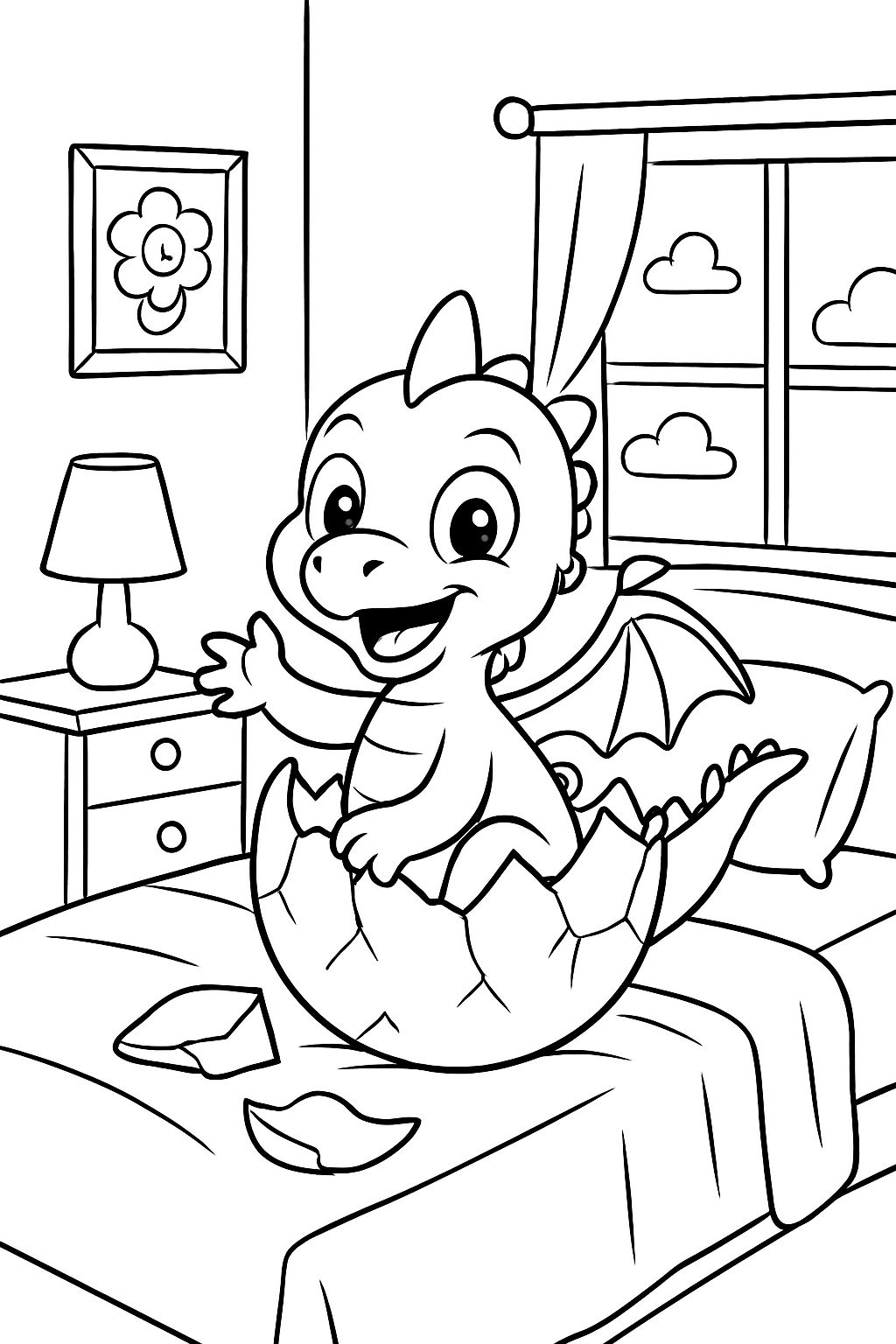 A little dragon that hatched from an Easter egg in my bedroom and is now sitting on my bed A little dragon that hatched from an Easter egg in my bedroom and is now sitting on my bed