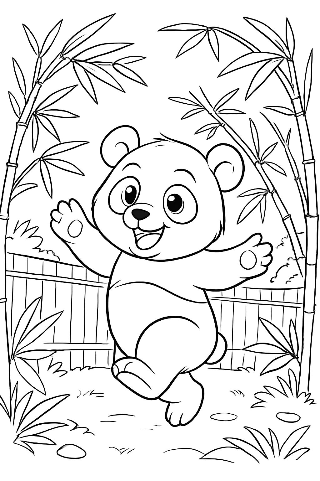 Panda in enclosure with bamboo