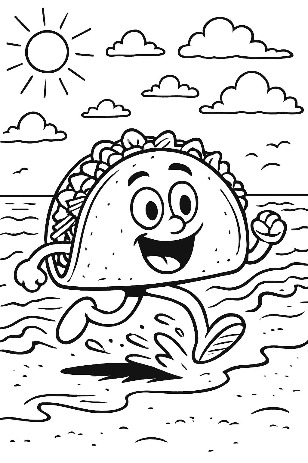 a taco running into the ocean