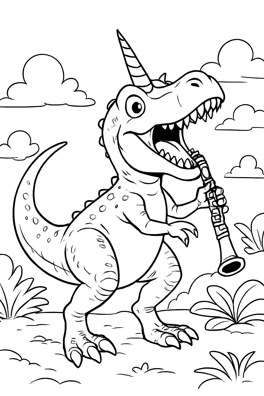 T-Rex unicorn plays clarinet