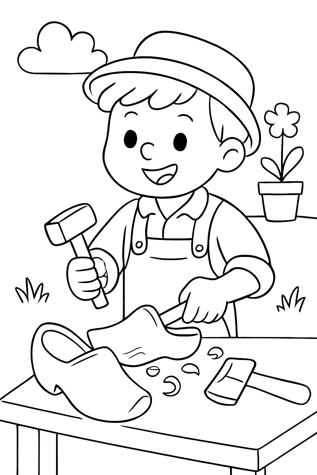 Un cordonnier fabriquant des sabots