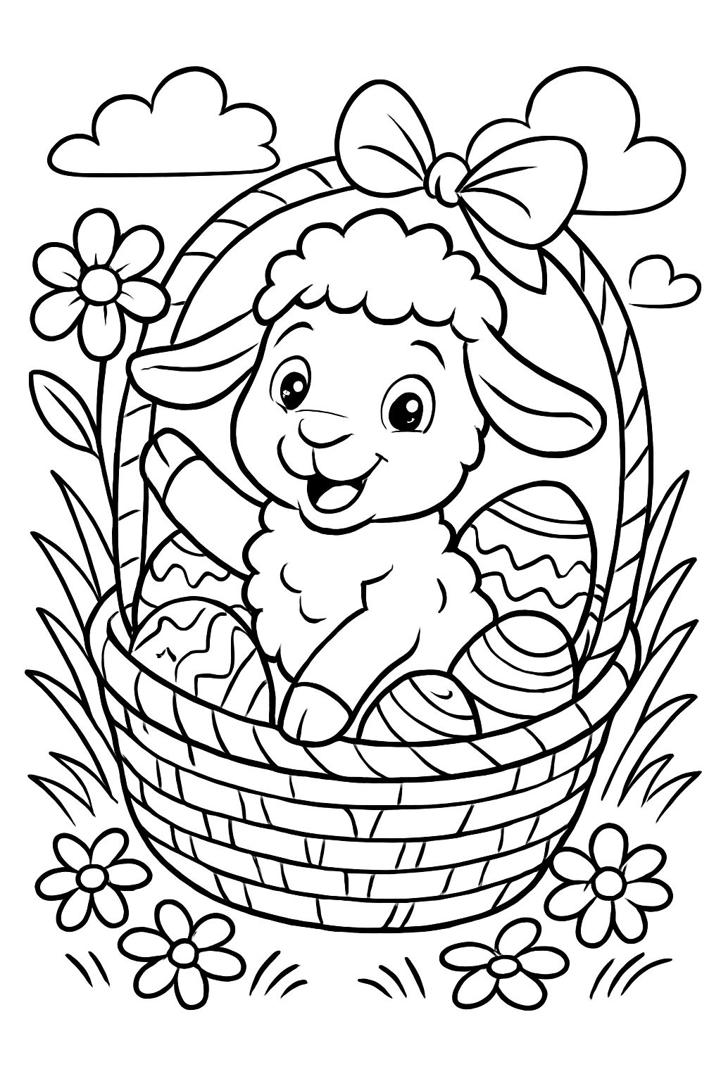 a lamb in an Easter nest