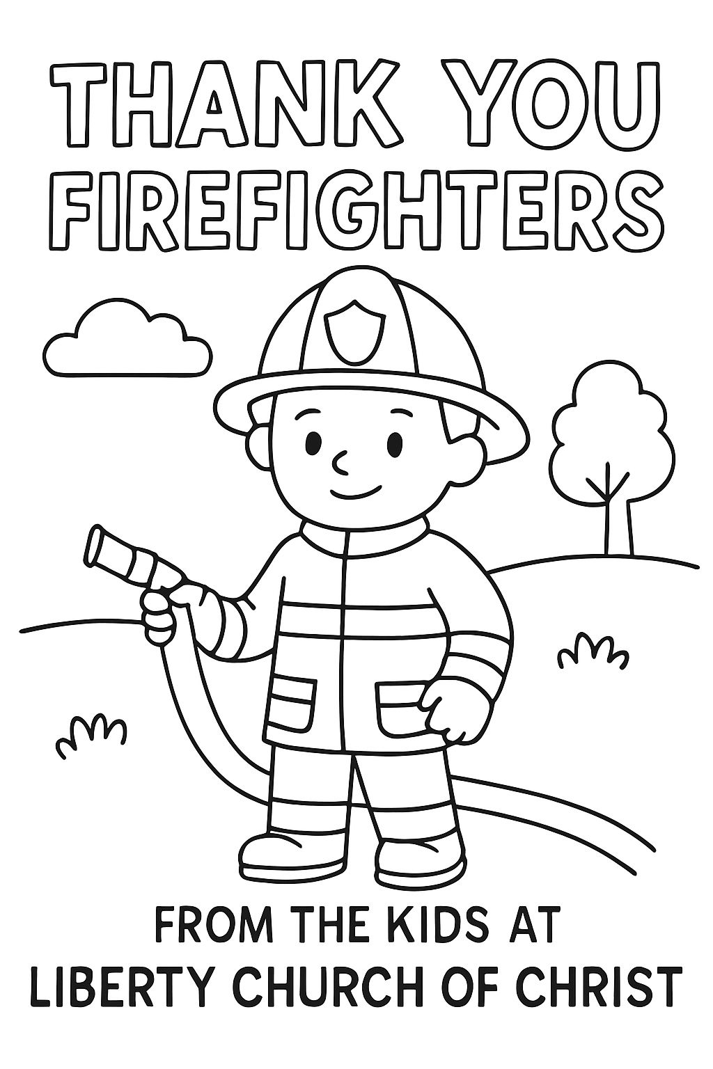 Pompiers avec les mots Merci Pompiers des enfants de l'Église du Christ de Liberty