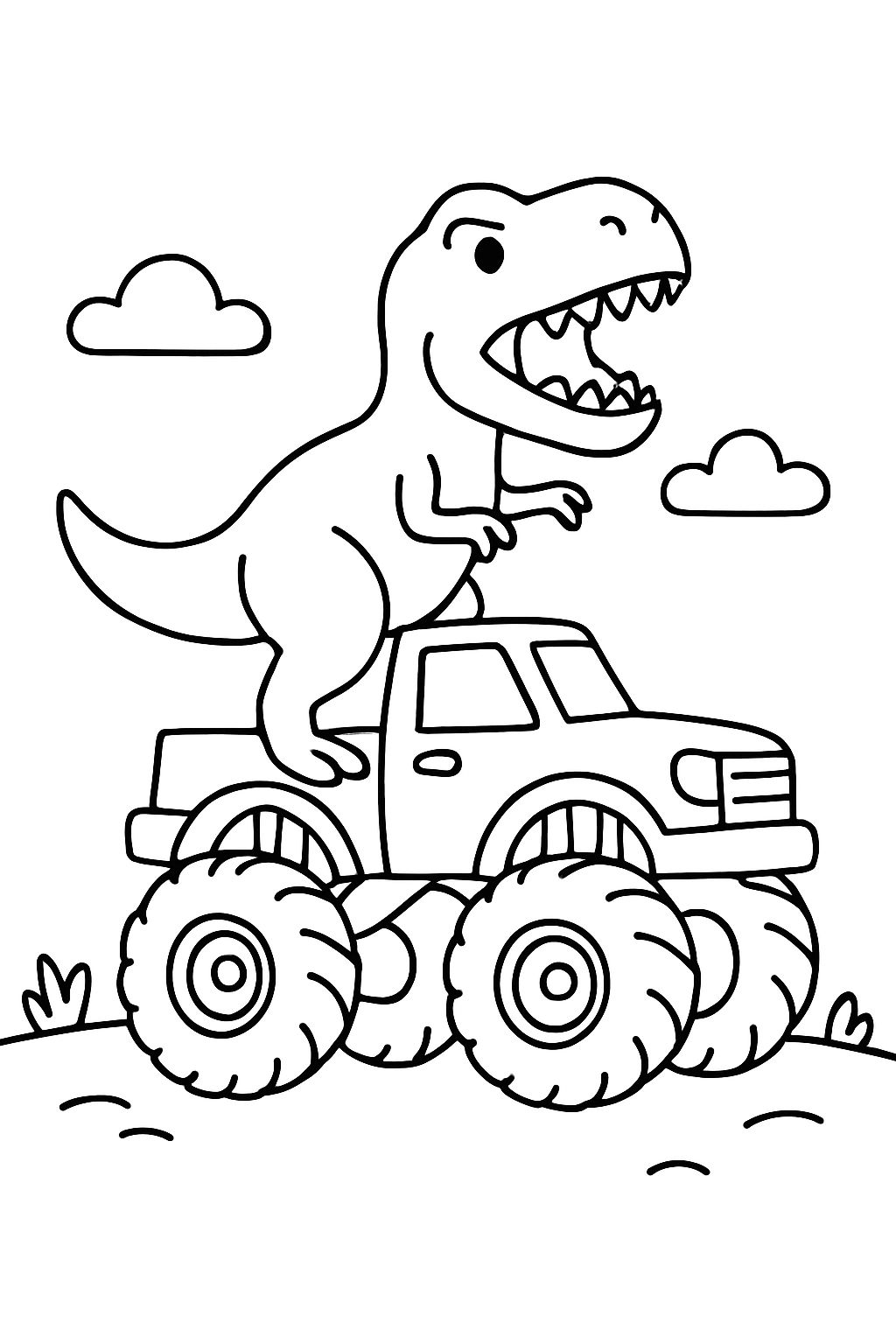 T Rex roaring on a Monster truck