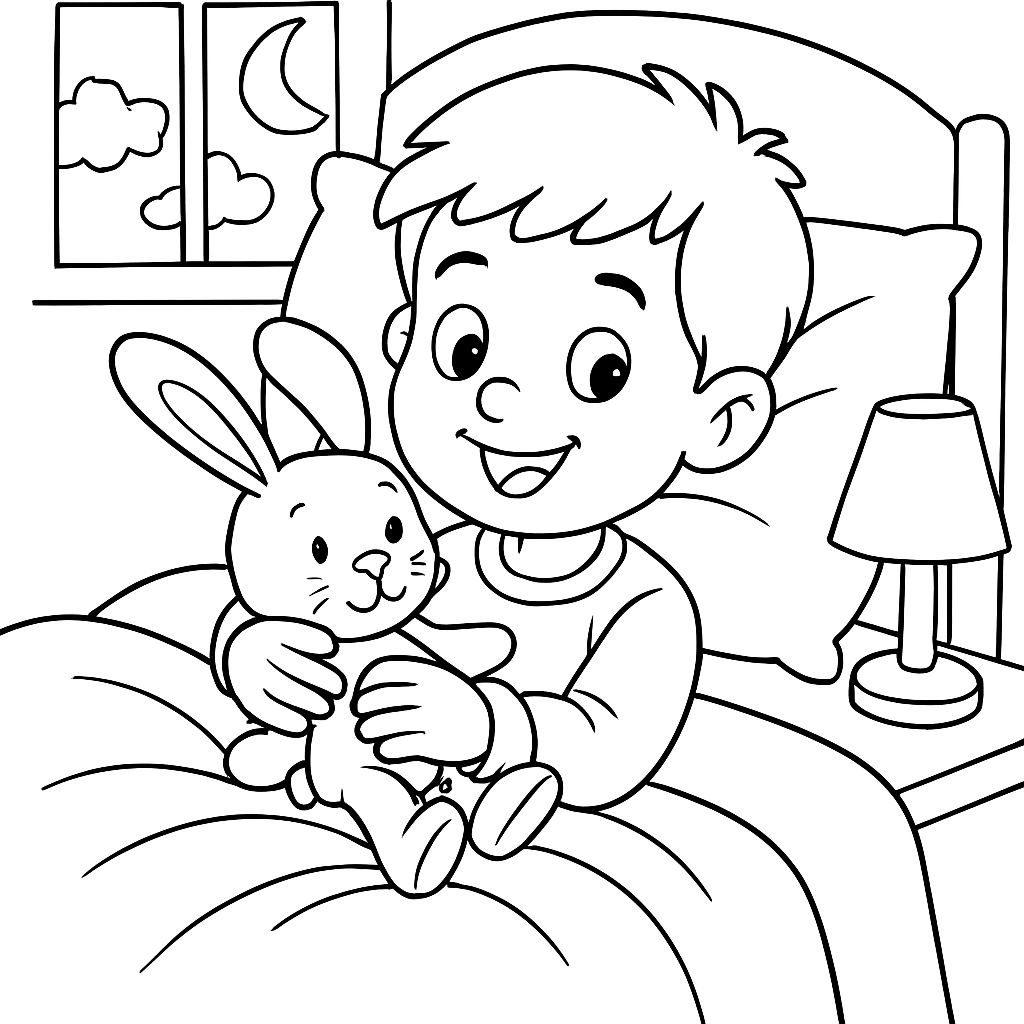 6 year old boy cuddles with stuffed bunny in bed 6 year old boy cuddles with stuffed bunny in bed