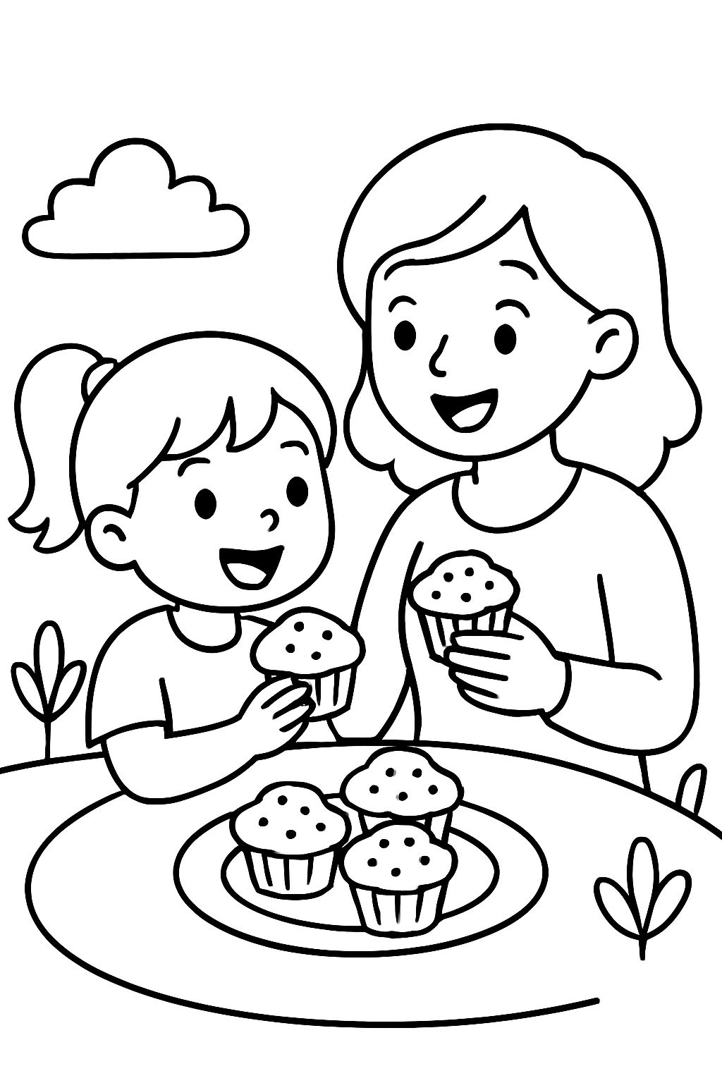 Petite fille et sa maman mangeant des muffins Petite fille et sa maman mangeant des muffins