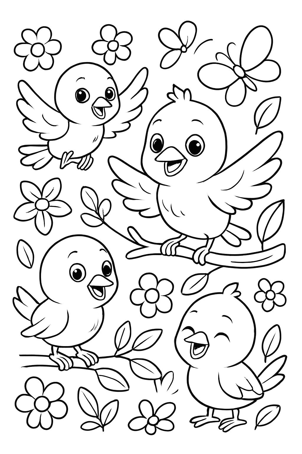 birds and flowers