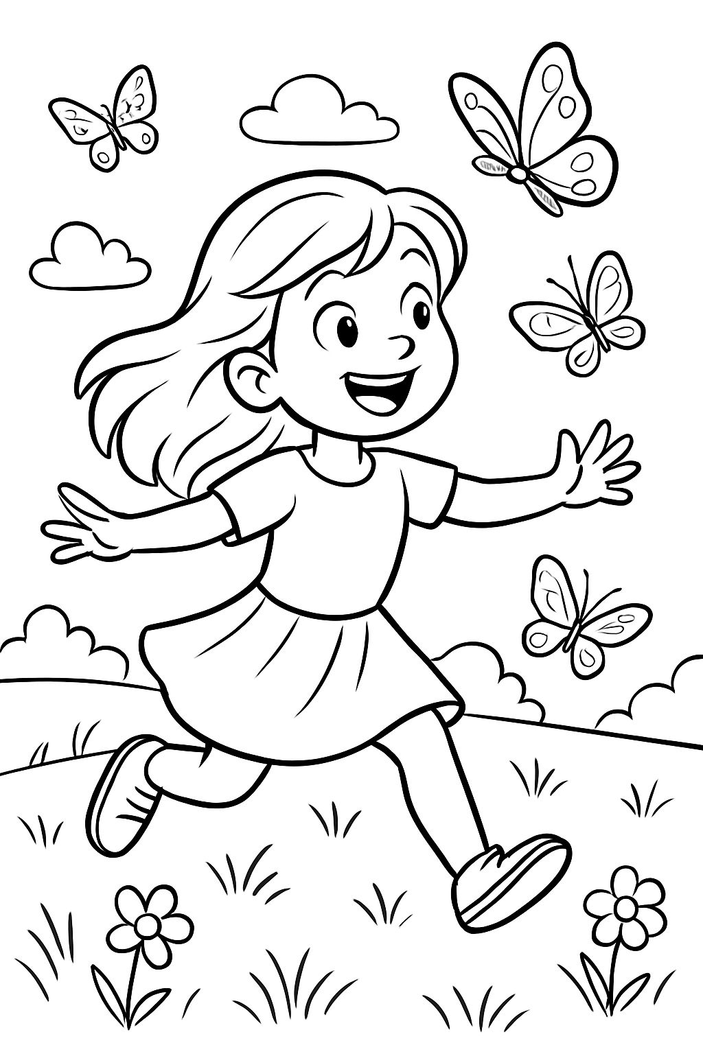 niña en el camino con mariposas niña en el camino con mariposas