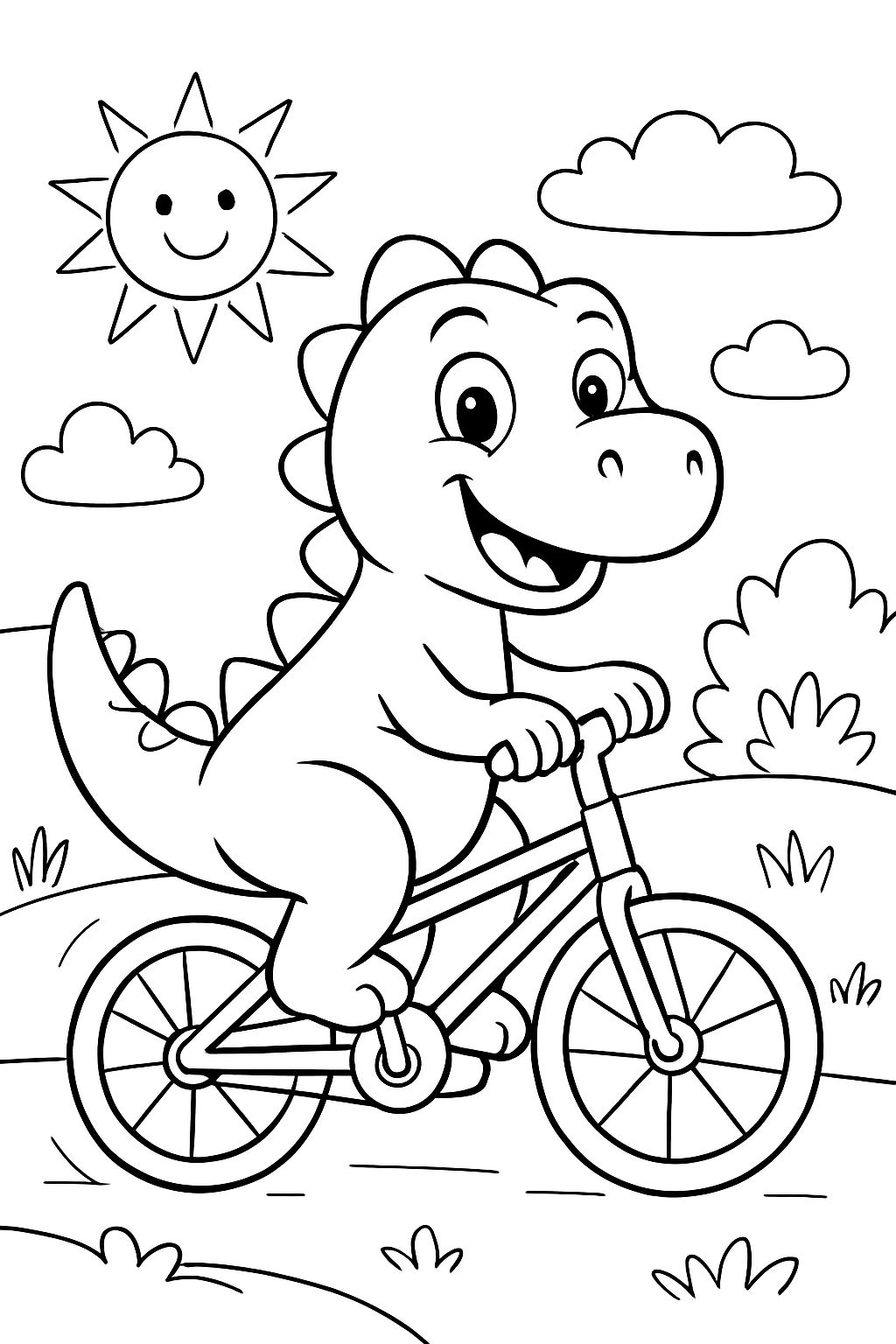a dinosaur that rides a bicycle