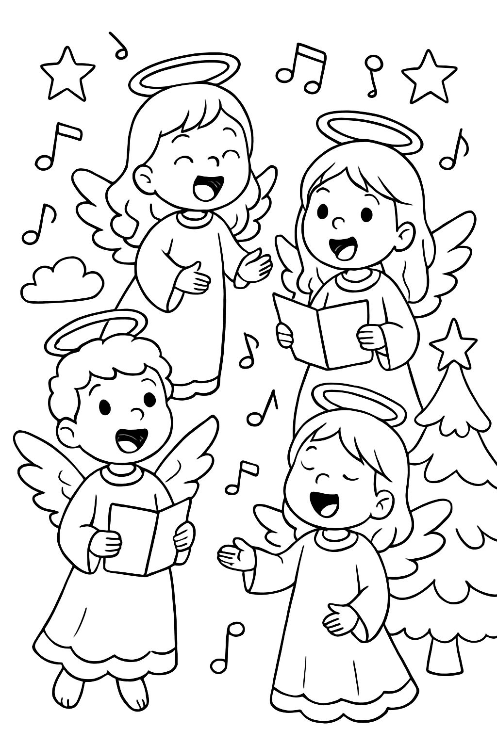 boys and girls dressed as angels singing Christmas carols