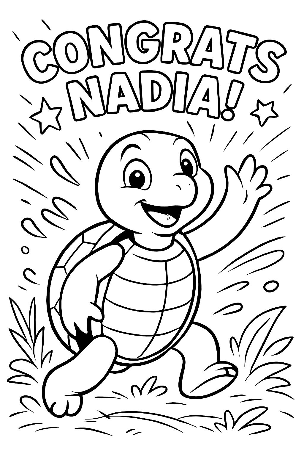 uma imagem fofa de uma tartaruga dizendo parabéns Nadia