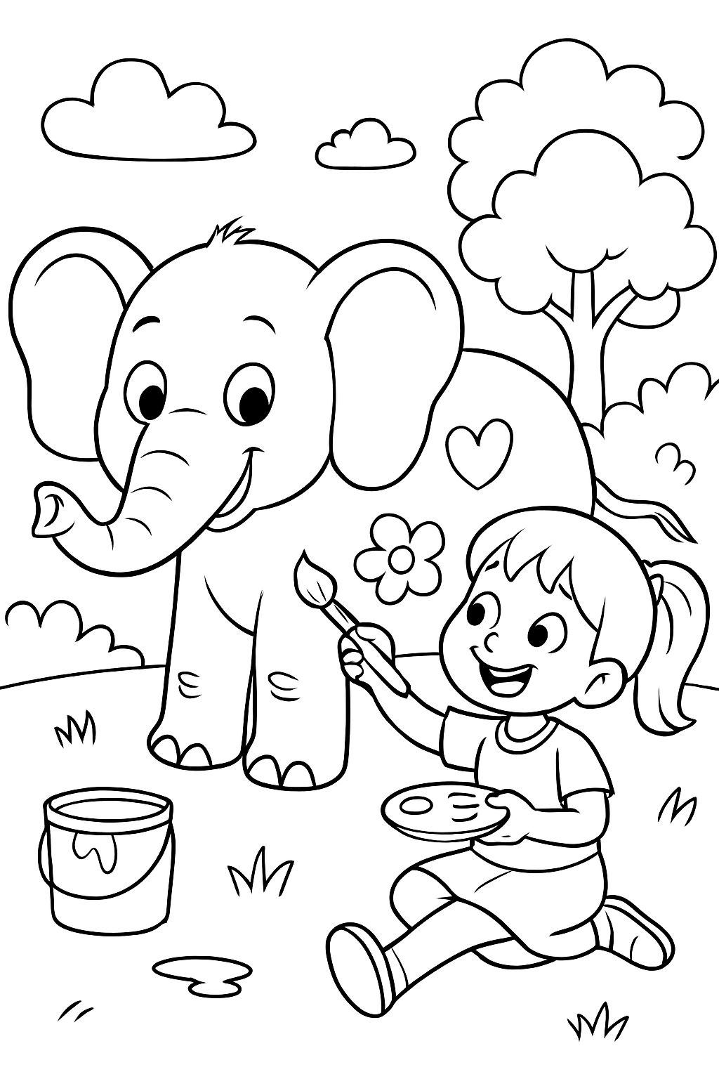 a girl painting an elephant