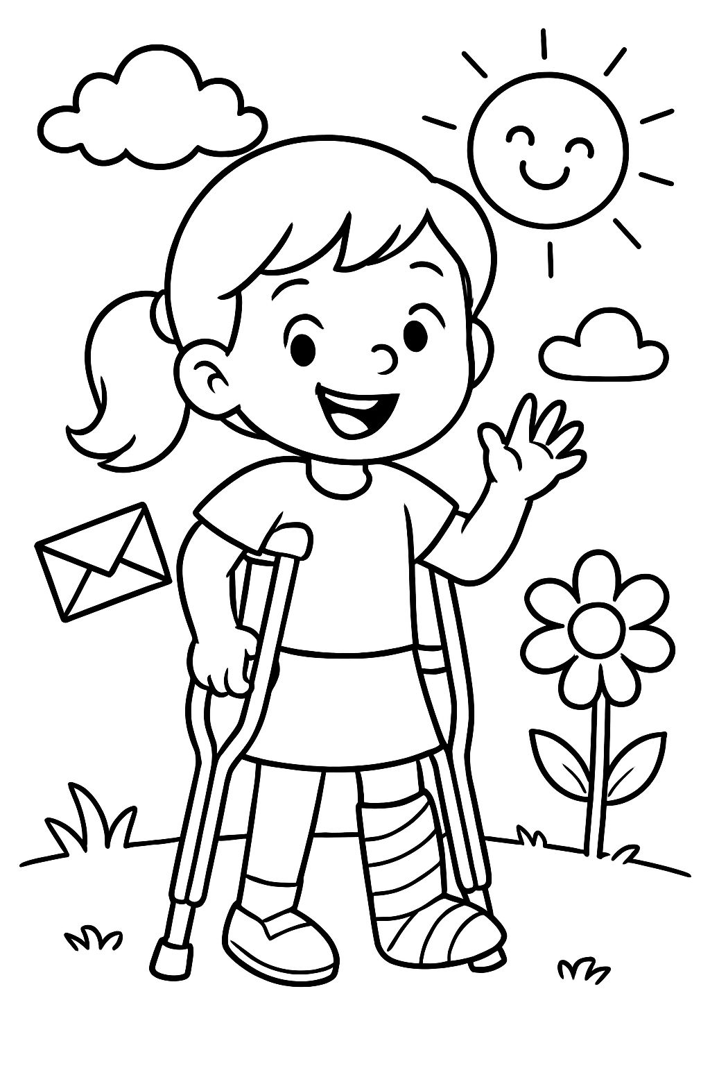 Girl with crutches and get well wishes Girl with crutches and get well wishes