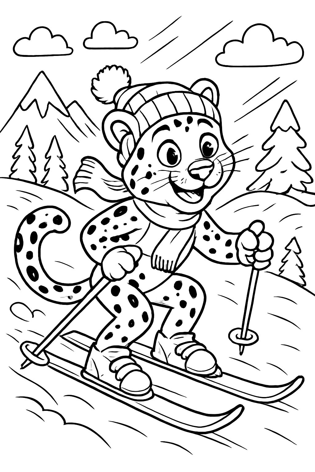 Schneeleopard Skifahre