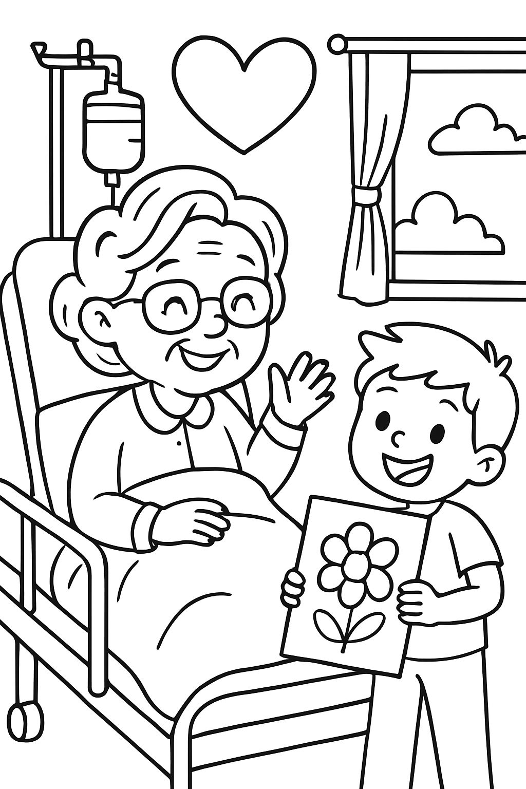 an elderly woman in the hospital with Get Well Soon