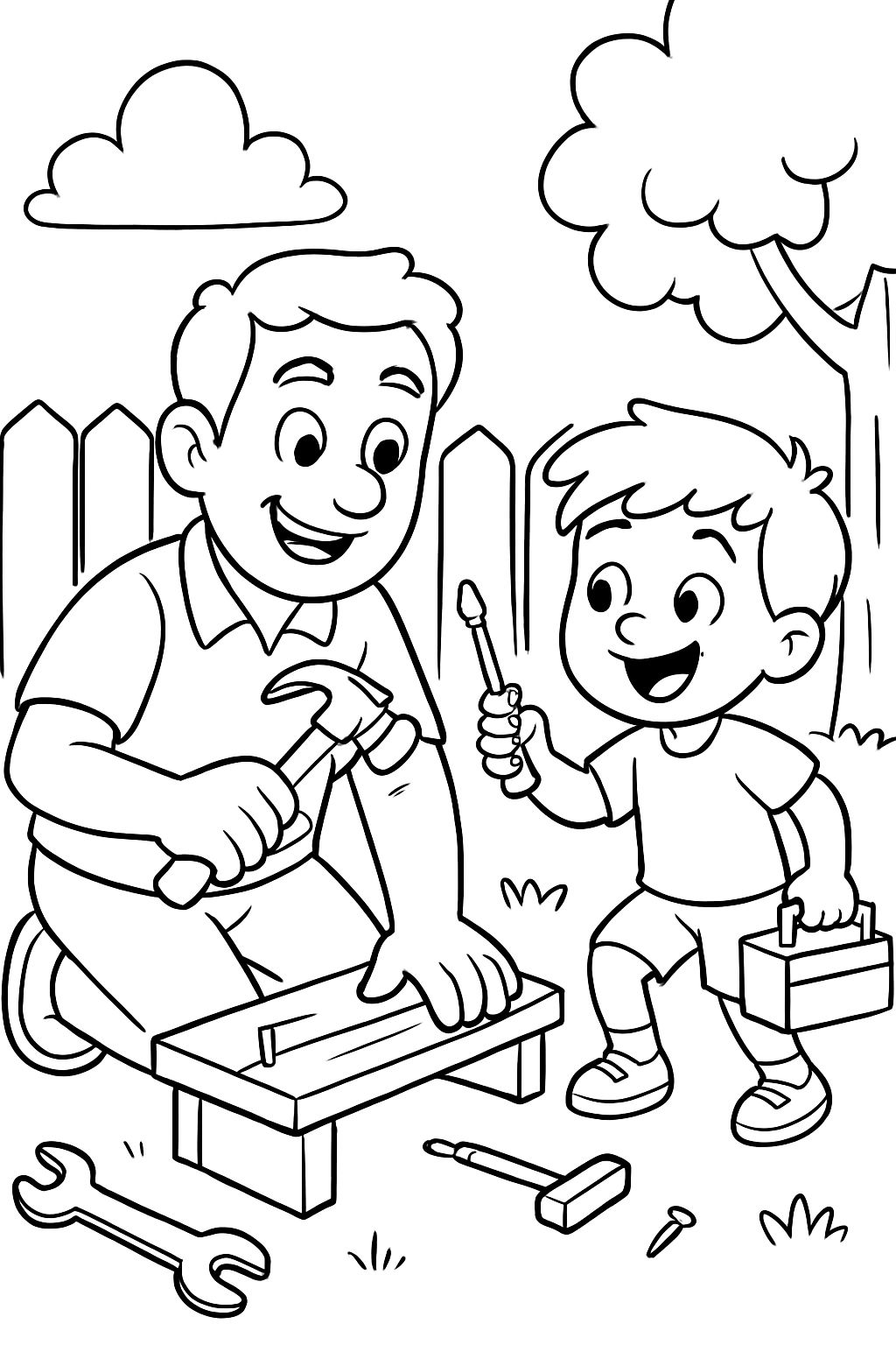 un abuelo joven, jugando con su nieto con herramientas de trabajo un abuelo joven, jugando con su nieto con herramientas de trabajo
