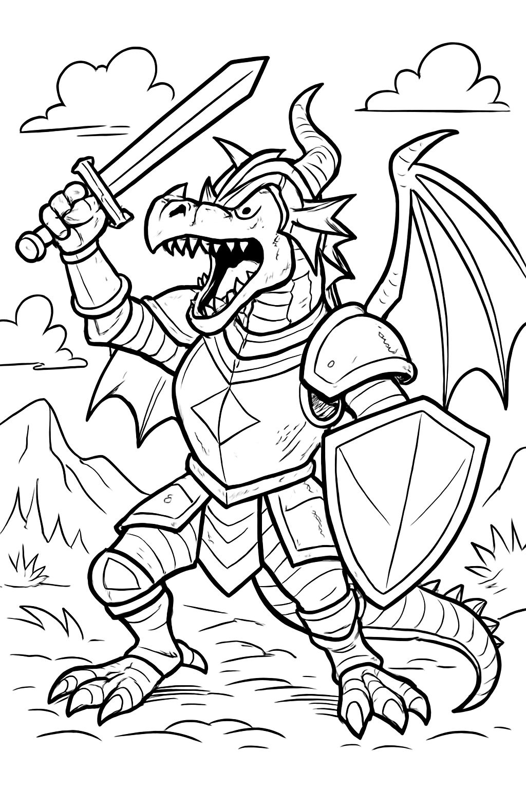 a dangerous dragon in knight armor
