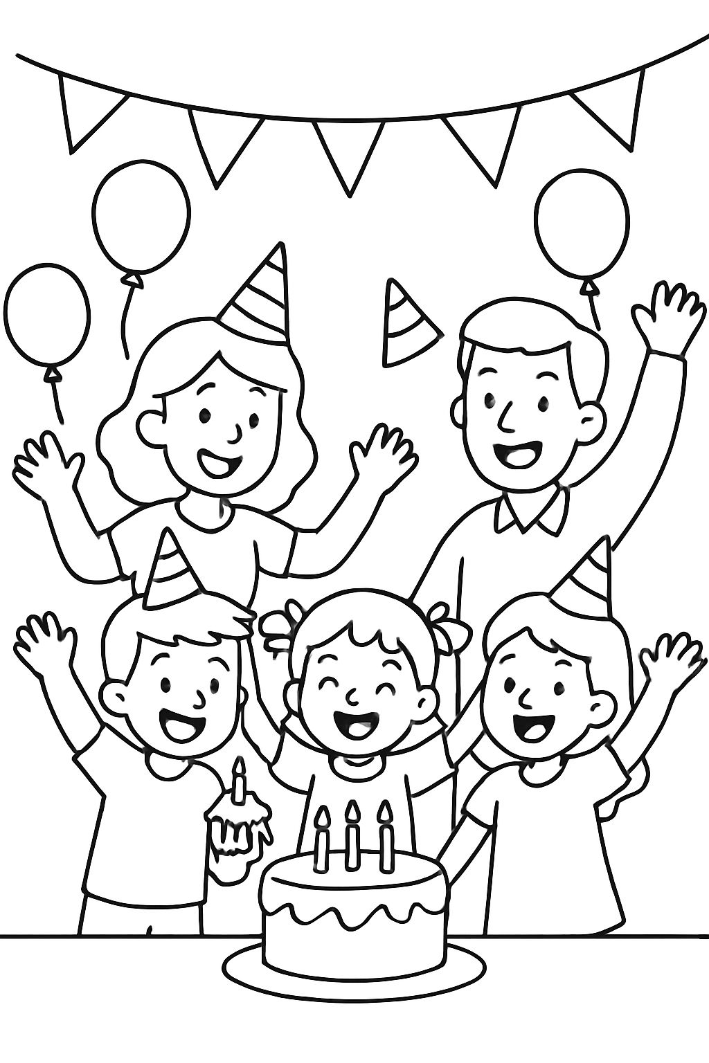 Uma festa de aniversário com dois pais e três crianças Uma festa de aniversário com dois pais e três crianças