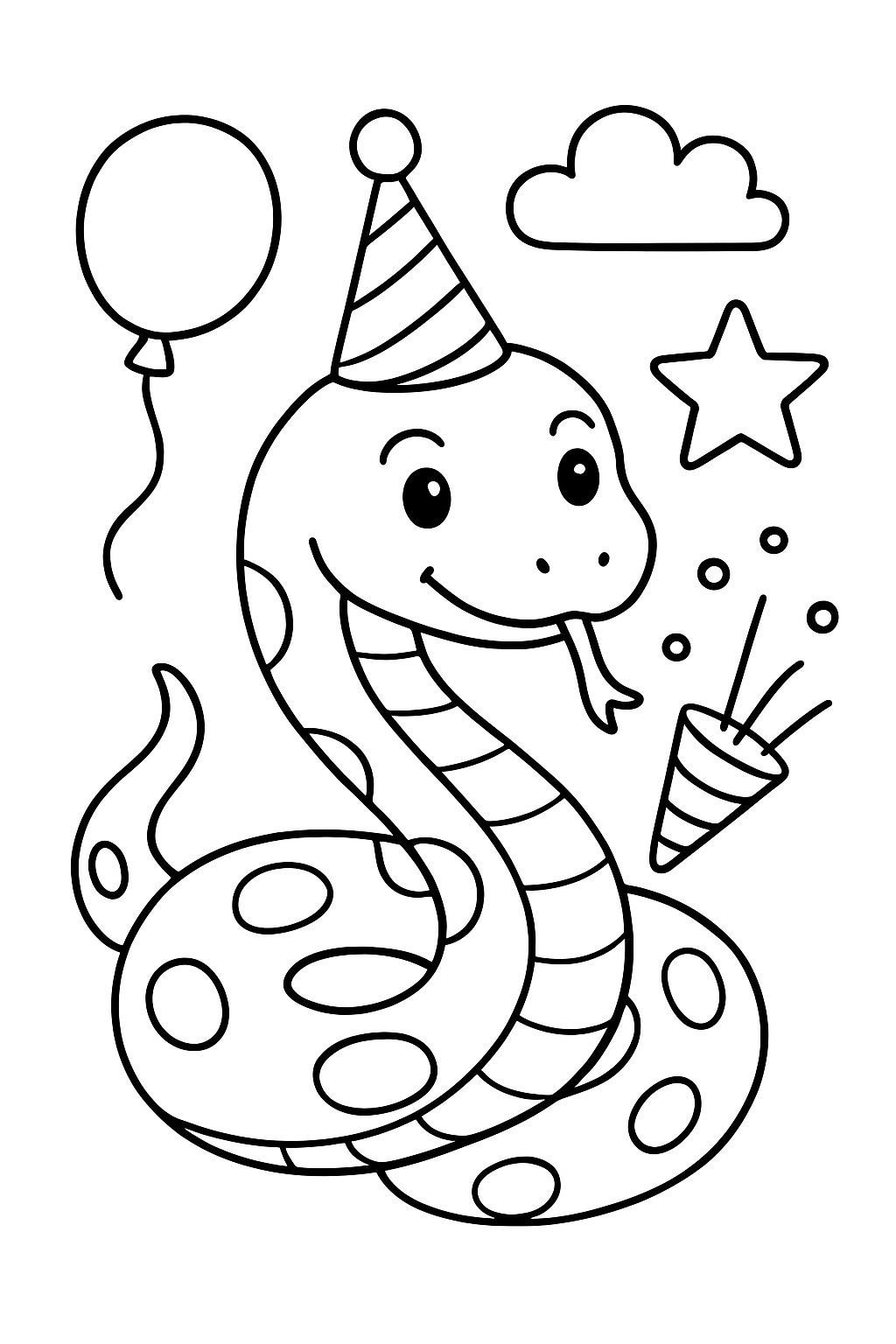 A Chinese zodiac snake with party imagery around it