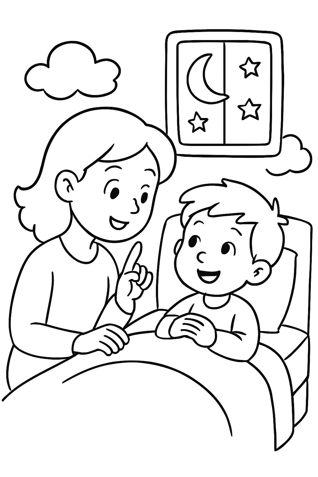 mutter lies einem jungen im bett etwas vor