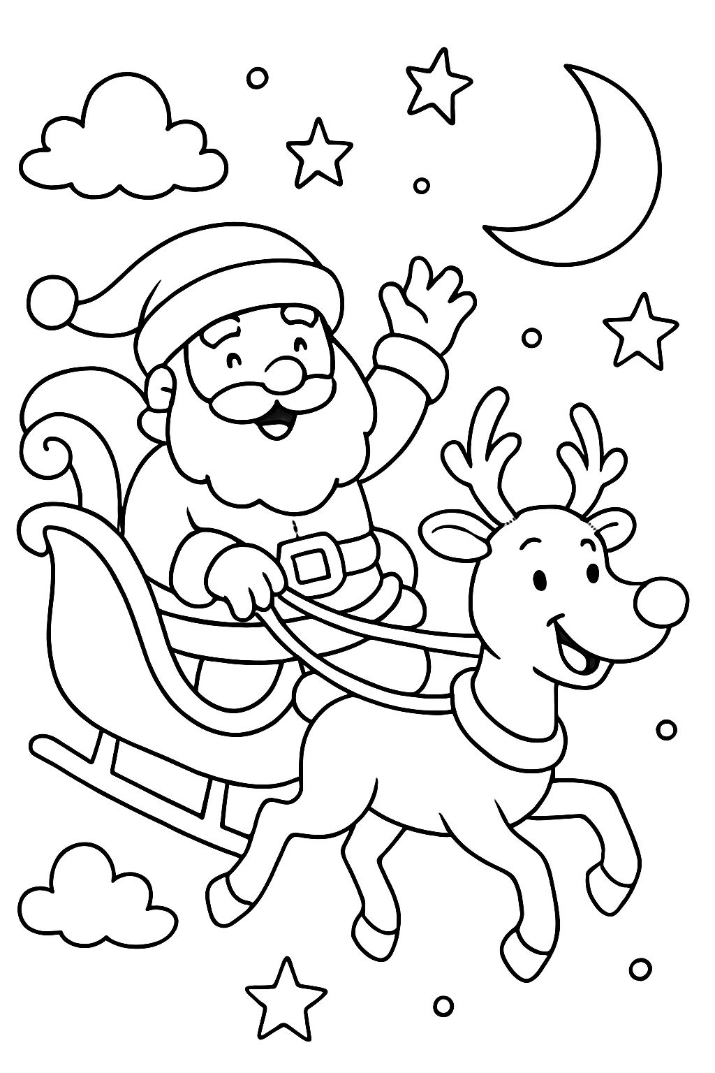 Le père Noël dans son traîneau avec Rudolf