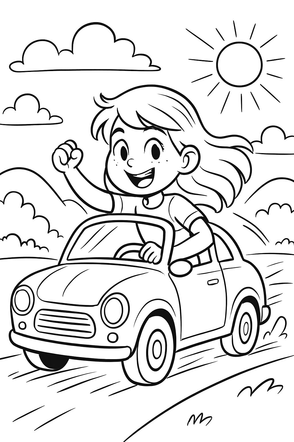 A little girl with a car