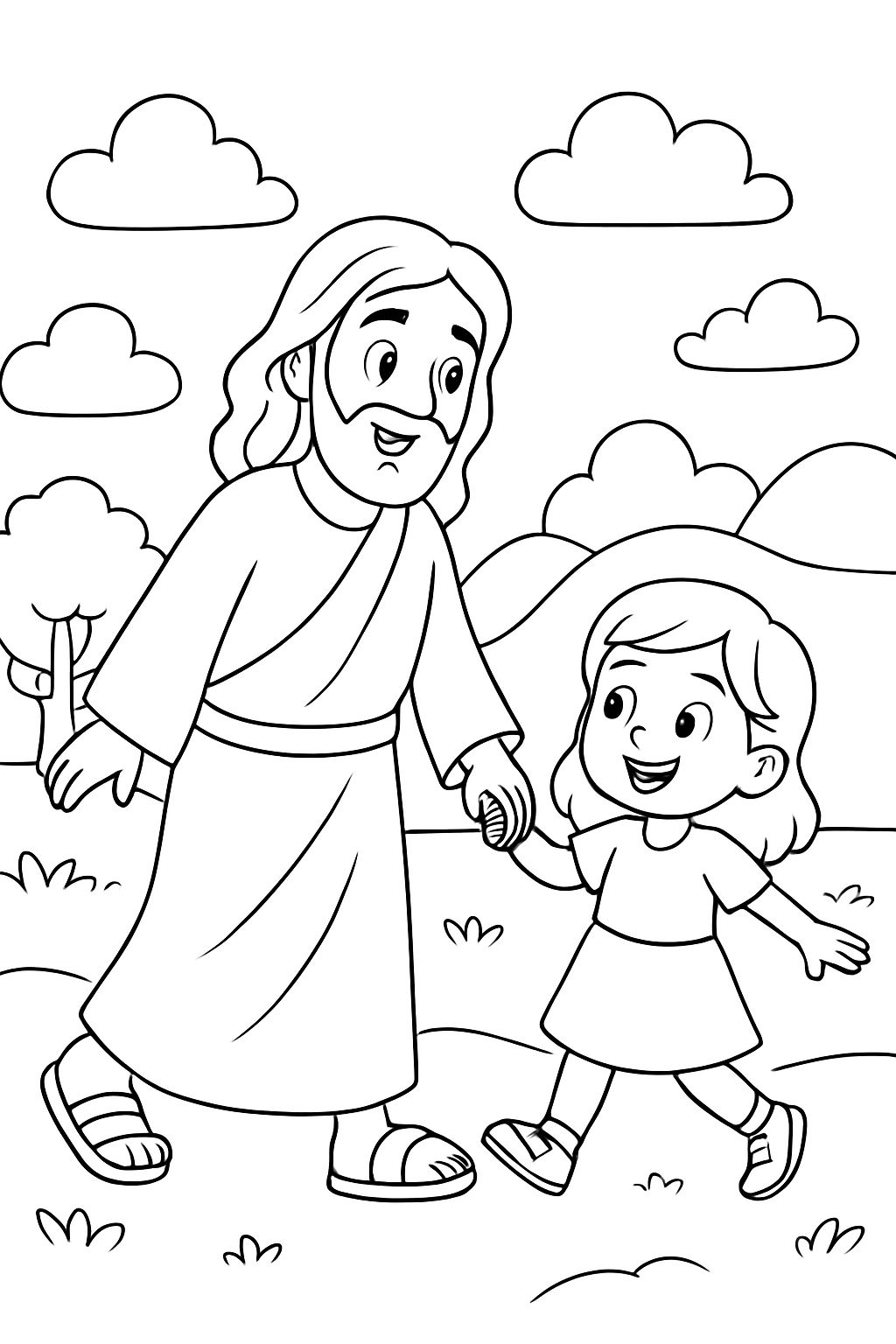 girl walking hand in hand with Jesus