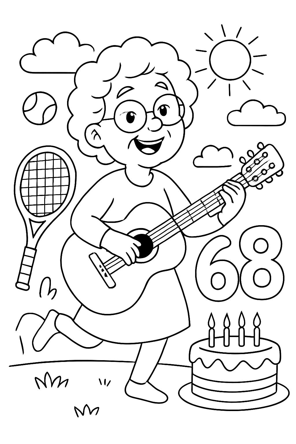Oma TOrte 68 Jahre Gitarre Tennis