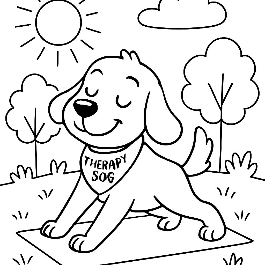 Un perro de terapia haciendo yoga Un perro de terapia haciendo yoga