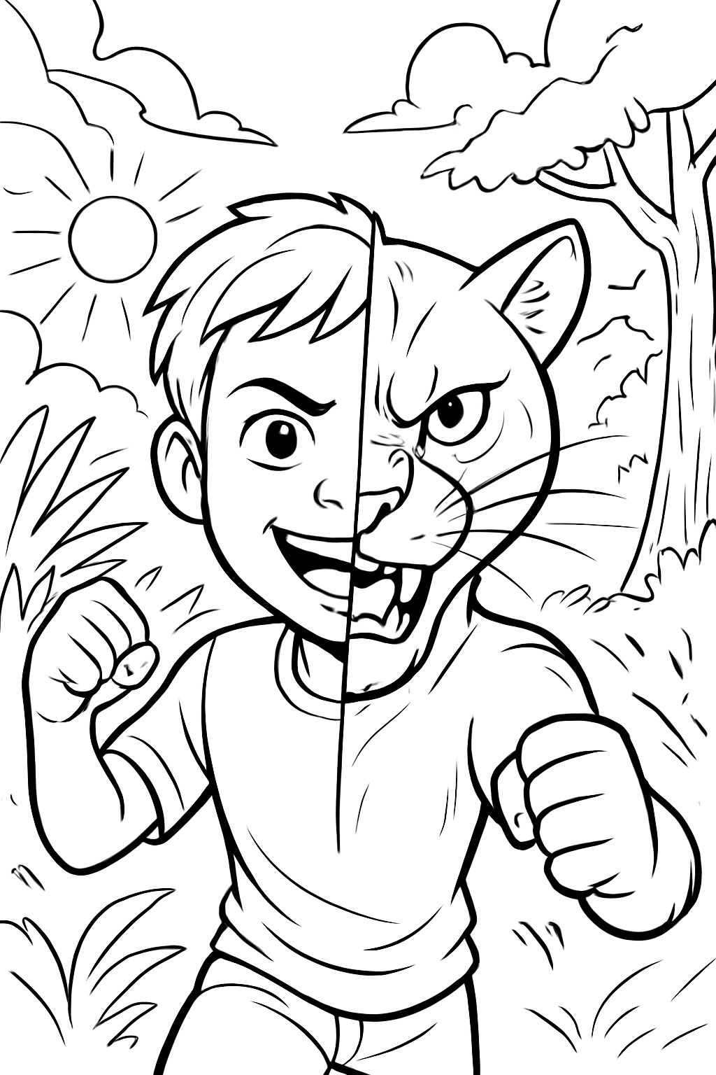 Visage moitié garçon moitié puma