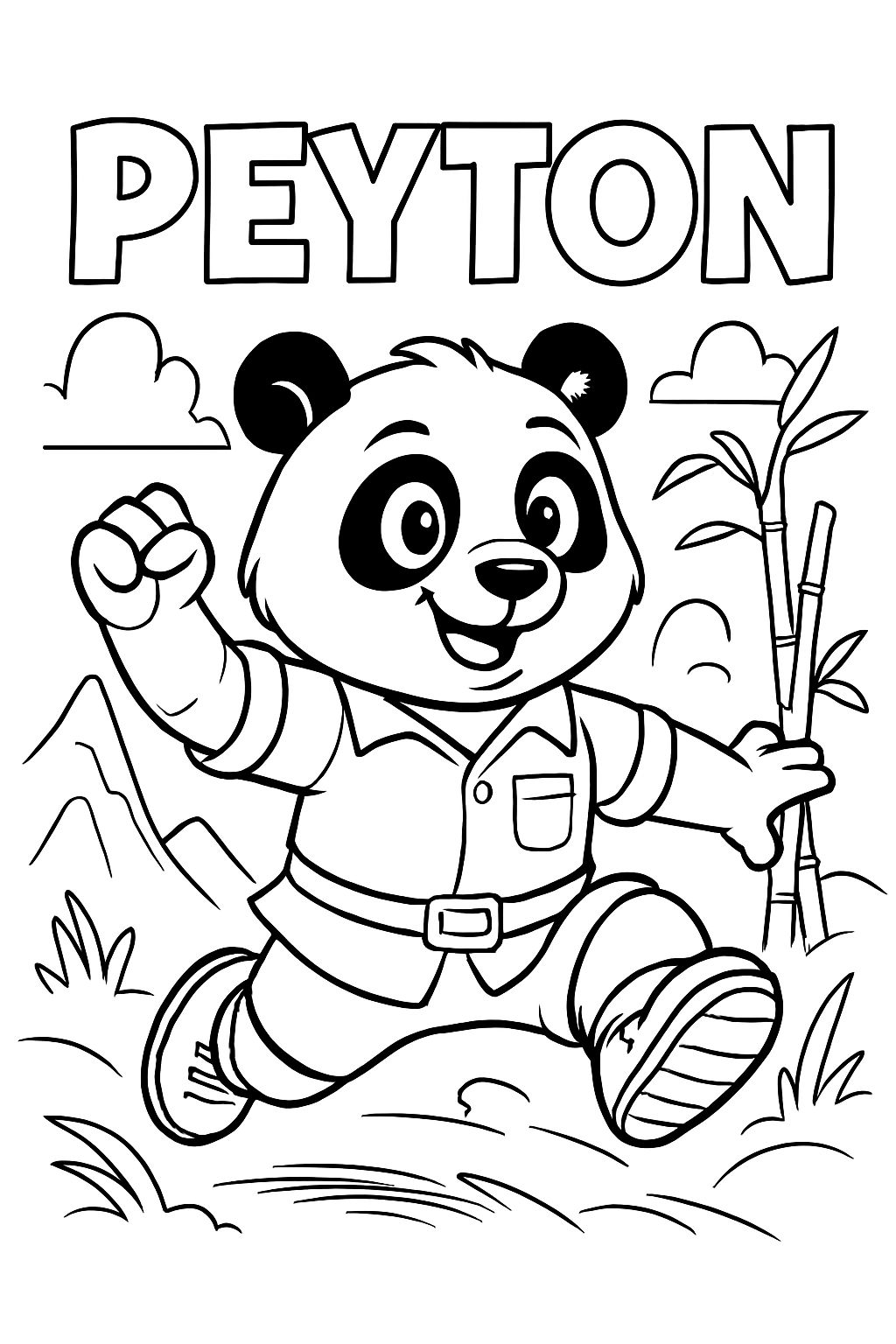 Panda with name Peyton in medium font